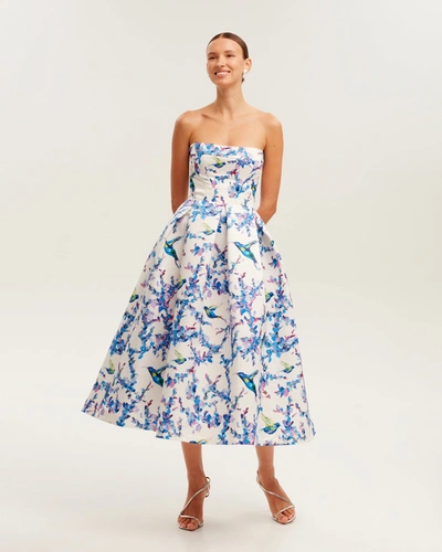 Milla Strapless Midi Dress With Bird And Flower Print, Garden Of Eden In Lavender Birds