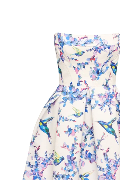Milla Strapless Midi Dress With Bird And Flower Print, Garden Of Eden In Lavender Birds