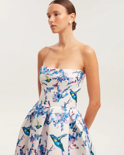 Milla Strapless Midi Dress With Bird And Flower Print, Garden Of Eden In Lavender Birds