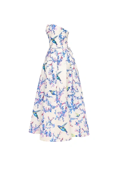 Shop Milla Strapless Midi Dress With Bird And Flower Print, Garden Of Eden In Lavender Birds
