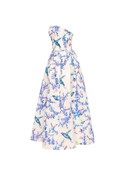 Milla Strapless Midi Dress With Bird And Flower Print, Garden Of Eden In Lavender Birds