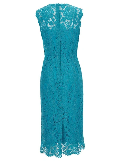 Shop Dolce & Gabbana Midi Light Blue Sleeveless Dress In Floreal Lace Woman