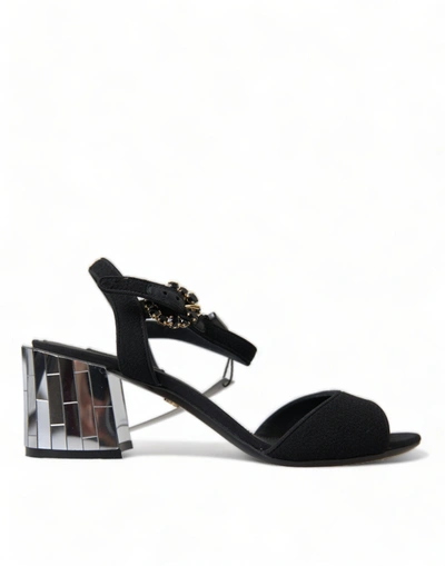 Shop Dolce & Gabbana Black Crystals Ankle Strap Sandals Shoes