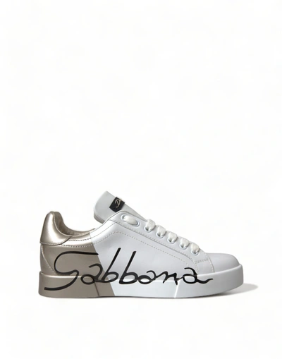 Shop Dolce & Gabbana White Gold Lace Up Womens Low Top Sneakers