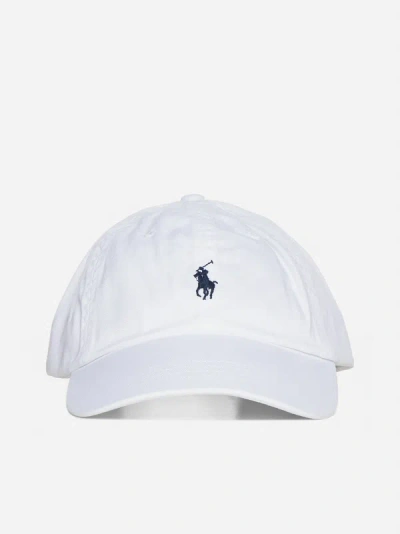 Shop Polo Ralph Lauren Logo Cotton Baseball Cap In White,newport Navy