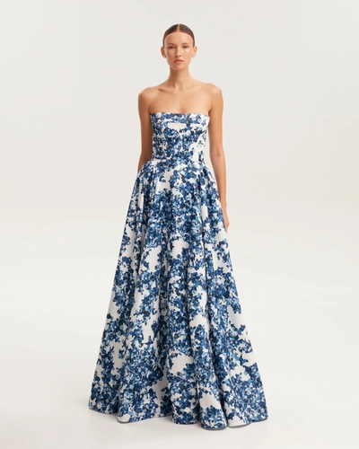 Milla Ravishing Blue Hydrangea Corset Maxi Dress, Garden Of Eden In Blue-double