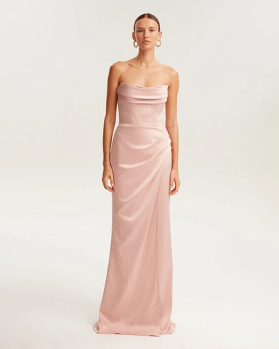 Milla Fancy Satin Misty Rose Maxi Dress, Garden Of Eden In Misty Rose