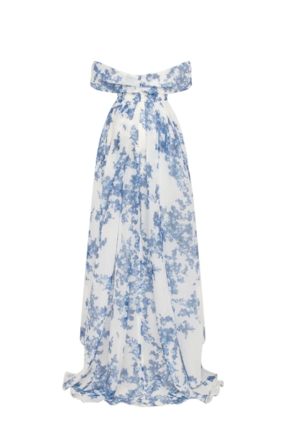 Shop Milla Catchy Off-the-shoulder Blue Hydrangea Maxi Dress, Garden Of Eden In Blue-navy