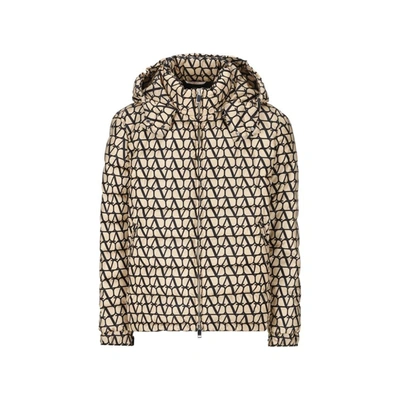 Valentino Down Jacket In Nylon With Toile Iconographe Print In Beige