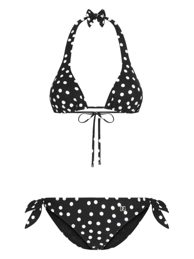 Shop Dolce & Gabbana Polka Dot Bikini Set In Black
