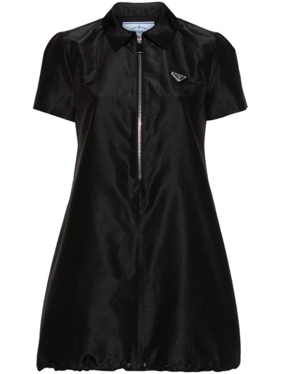 Shop Prada Logo-enamel Zip-up Shirt Minidress In Nero