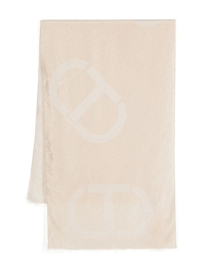 Shop Twinset Jacquard Patterned Scarf In Beige