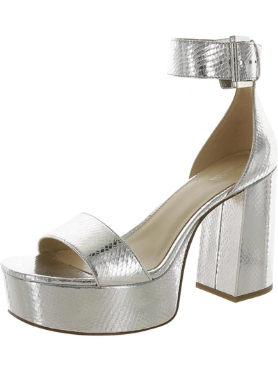 Shop Michael Michael Kors Tara Womens Ankle Strap Leather Platform Sandals In Silver