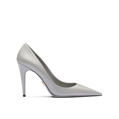 Prada Pointed-toe Leather Pumps In Gray
