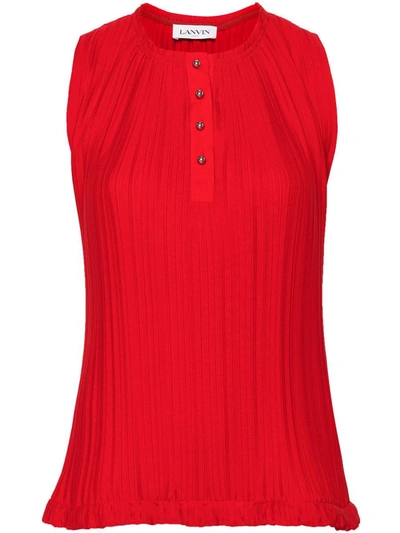 Shop Lanvin Sleeveless Pleated Blouse In Red