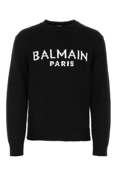 Shop Balmain Man Black Wool Blend Sweater