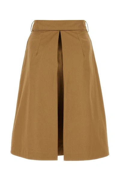 Shop Burberry Woman Camel Gabardine Skirt In Brown