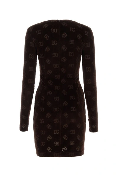 Shop Dolce & Gabbana Woman Dark Brown Chenille Mini Dress