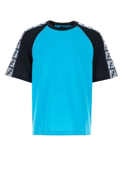 Shop Fendi Man Two-tone Cotton T-shirt In Multicolor