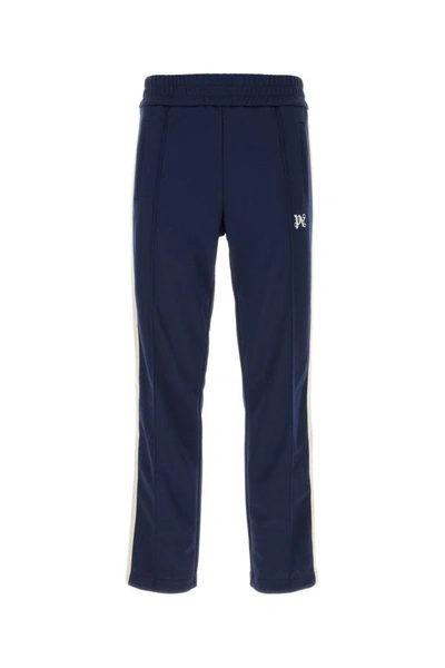 Shop Palm Angels Man Navy Blue Polyester Pant