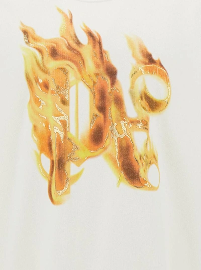 Shop Palm Angels White Crewneck Sweatshirt With Burning Logo Print In Cotton Man
