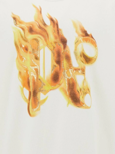 Palm Angels White Crewneck Sweatshirt With Burning Logo Print In Cotton Man In White