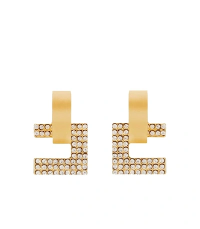 Shop Elisabetta Franchi Gold Logo Earrings With Rhinestones