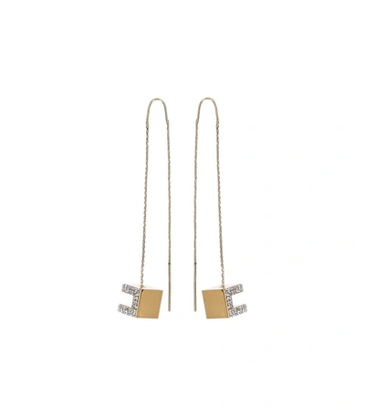 Shop Elisabetta Franchi Pendant Earrings With Gold Rhinestone Logo