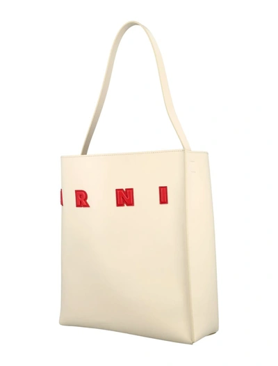 Shop Marni Medium Museum Tote Bag In Ivory Red