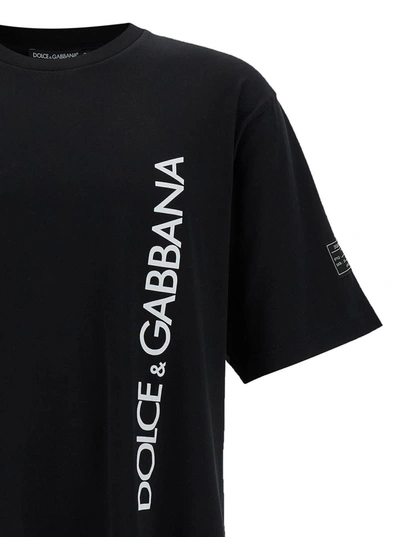 Shop Dolce & Gabbana Black T-shirt With Contrasting Logo Lettering Print In Cotton Man