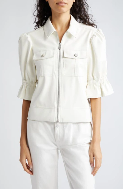 Shop Cinq À Sept Holly Ruffle Faux Leather Jacket In Ivory