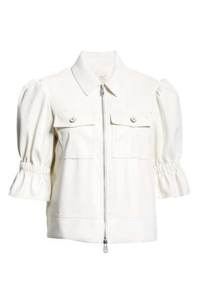 Shop Cinq À Sept Holly Ruffle Faux Leather Jacket In Ivory