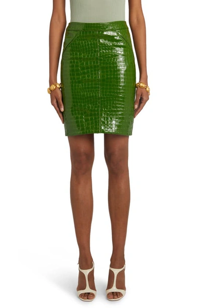 Shop Tom Ford Croc Embossed Goatskin Leather Skirt In Bright Green