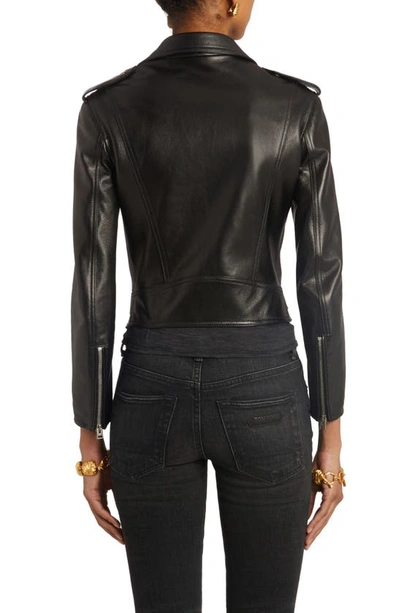 Shop Tom Ford Glossy Plongé Leather Biker Jacket In Black