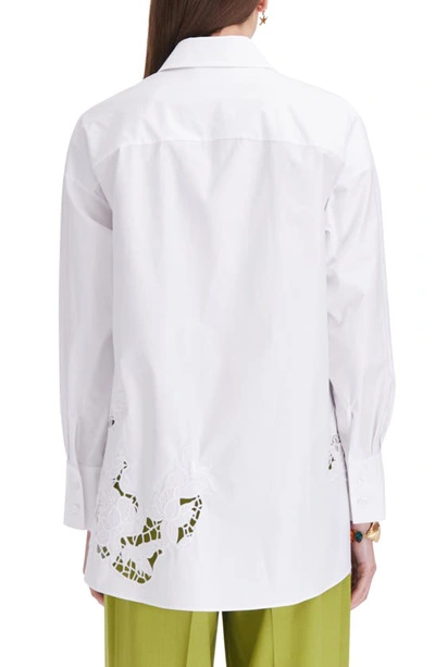 Shop Oscar De La Renta Gardenia Embroidery Cotton Button-up Shirt In White