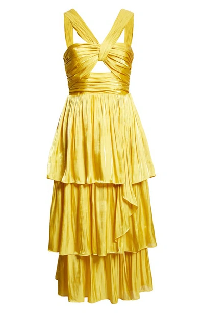 Shop Cinq À Sept Malia Ruched Ruffle Sleeveless Dress In Vivid Willow