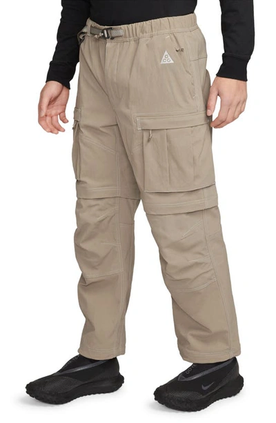 Shop Nike Acg Smith Summit Convertible Cargo Pants In Khaki/ Light Iron Ore/ White