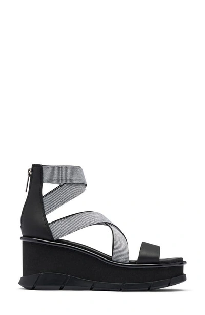 Shop Sorel Joanie Iii Sport Strap Wedge Sandal In Black/ White