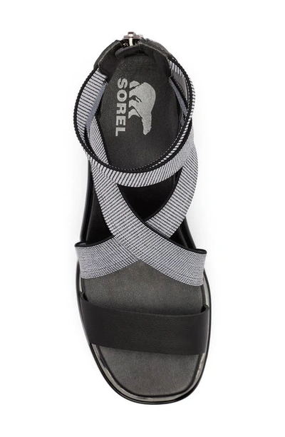 Shop Sorel Joanie Iii Sport Strap Wedge Sandal In Black/ White