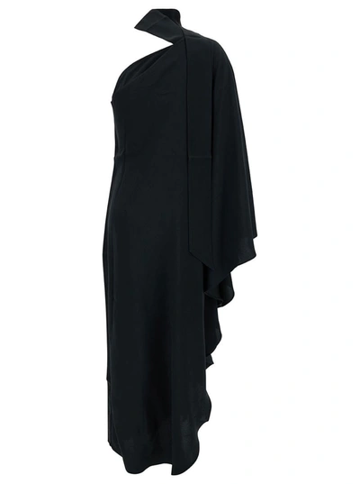 Shop Taller Marmo Long Black One-shoulder Dress With Cut-out In Acetate Blend Woman