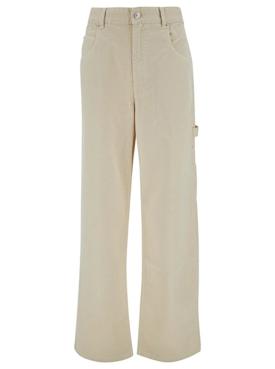 Shop Isabel Marant 'bymara' Beige Five-pocket Jeans With Logo Patch In Cotton Blend Denim Woman In White