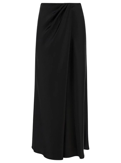 Shop Pinko Long Black Skirt With Draped Detail In Satin Woman