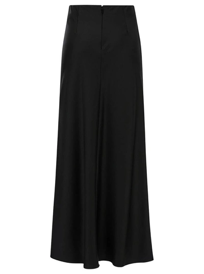Shop Pinko Long Black Skirt With Draped Detail In Satin Woman