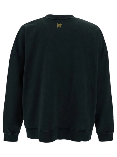 Shop Palm Angels Black Crewneck Sweatshirt With Foggy Logo Print In Cotton Man