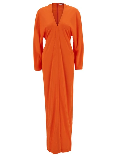 Shop Ferragamo Long Orange Dress With Kimono Sleeves In Stretch Viscose Woman