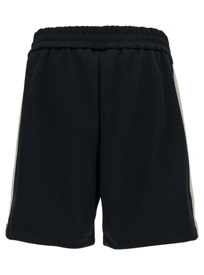 Shop Palm Angels Black Bermuda Shorts With Logo Embroidery And Contrasting Band In Tech Fabric Man