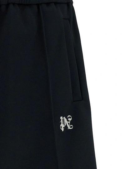 Shop Palm Angels Black Bermuda Shorts With Logo Embroidery And Contrasting Band In Tech Fabric Man