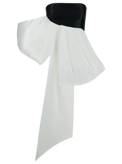 Shop Solace London 'nadina' Black And White Top With Bow Detail In Silk Woman