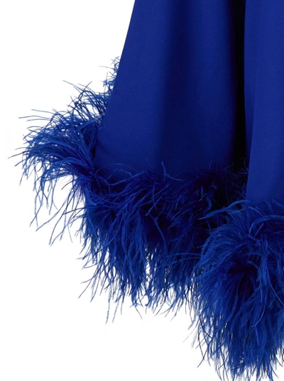Shop Taller Marmo 'ubud' Mini Blue One-shoulder Dress With Feather Trim In Acetate Blend Woman