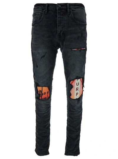 Shop Purple Brand Black Skinny Jeans With Purple Print And Rips In Denim Man
